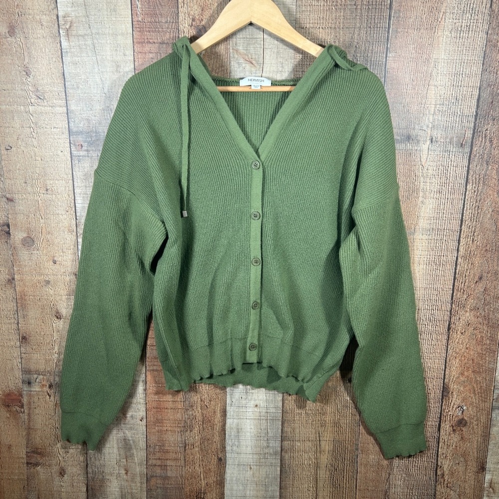 Heimish Hooded Cardigan Waffle Knit Oversized Olive Green 1X 2XL Cozy Plus
